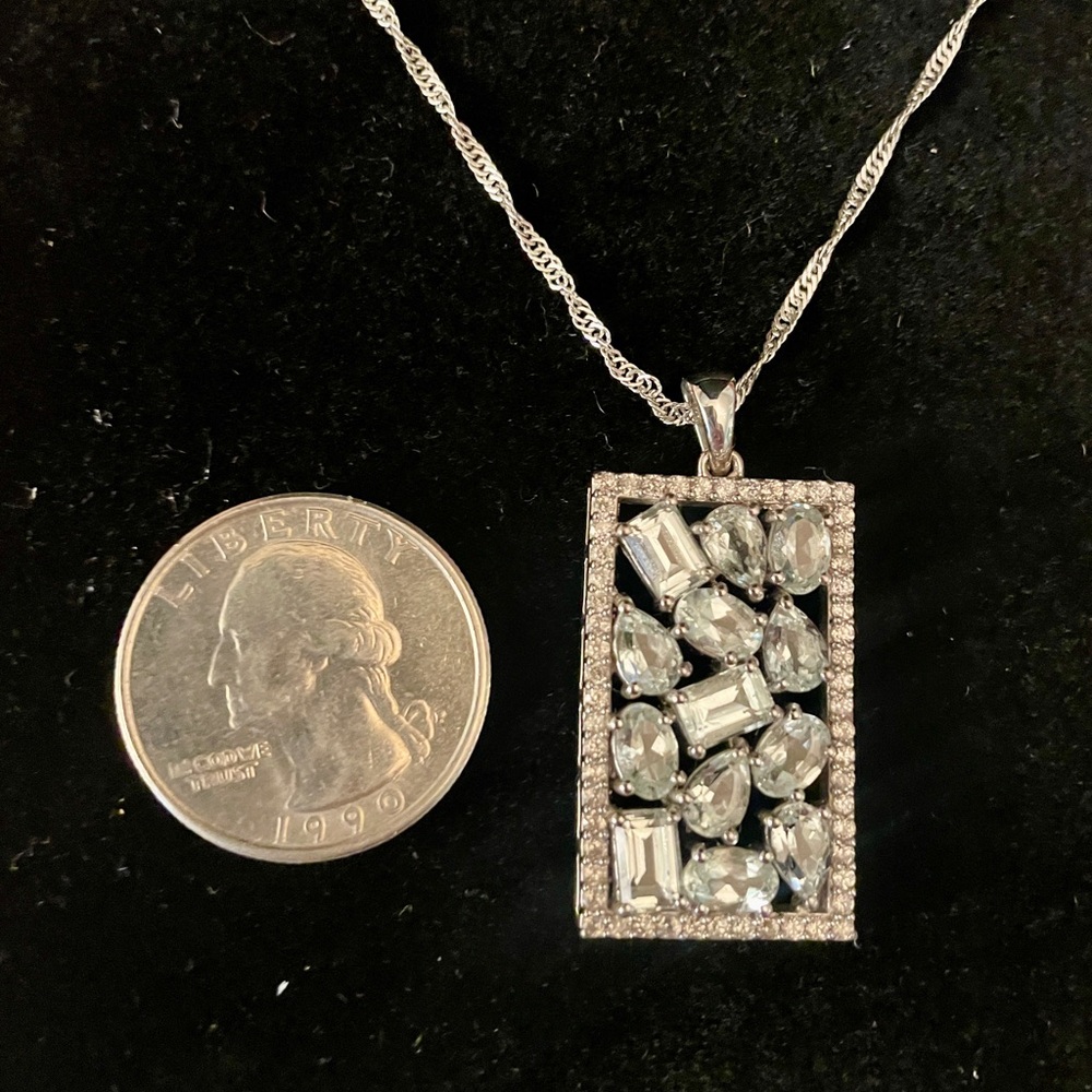 WOW!! 🤩 Aquamarine Rhodium Over Silver Pendant With Chain 6.20ctw.
